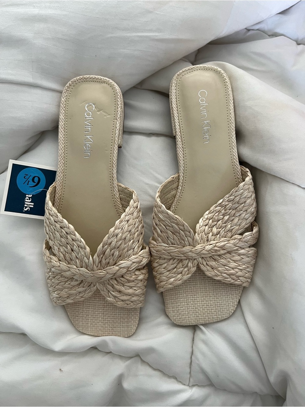 Calvin Klein Cream Braided Slide Mules